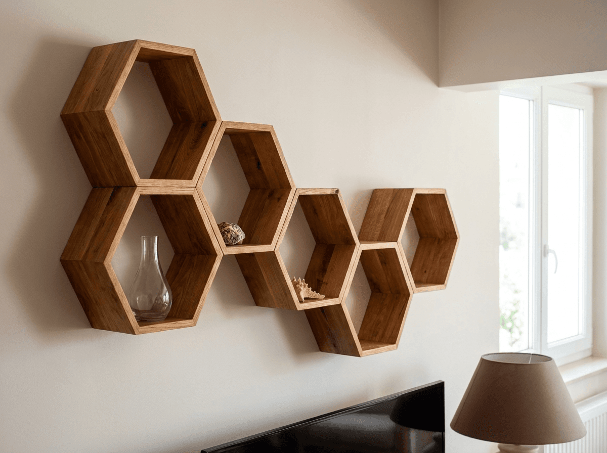Étagères murales hexagonales en bois